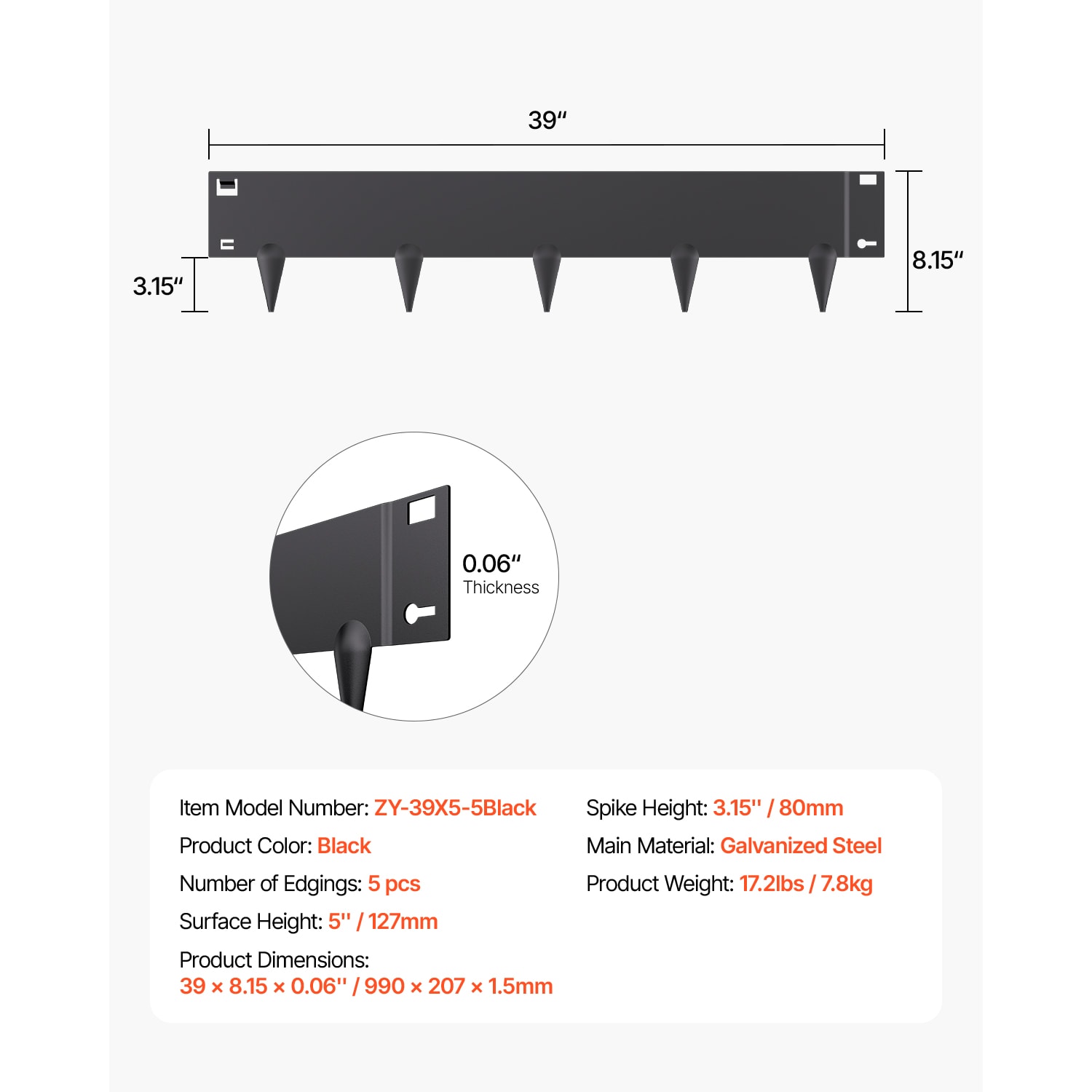 Steel Landscape Edging 5 Packs 39x5in Rust-Resistant Edging Border Black_voghion.com